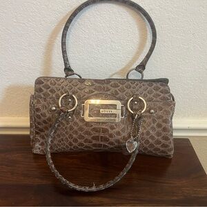 Guess Tan Crocodile Pattern Shoulder Bag